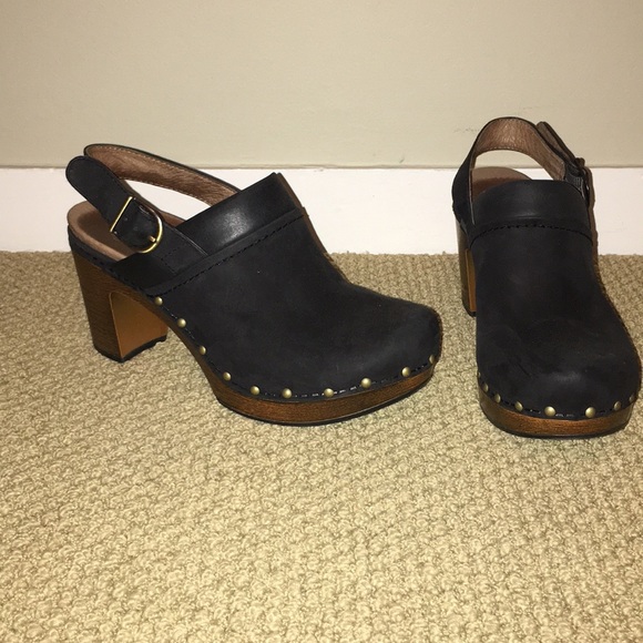 black high heel clogs